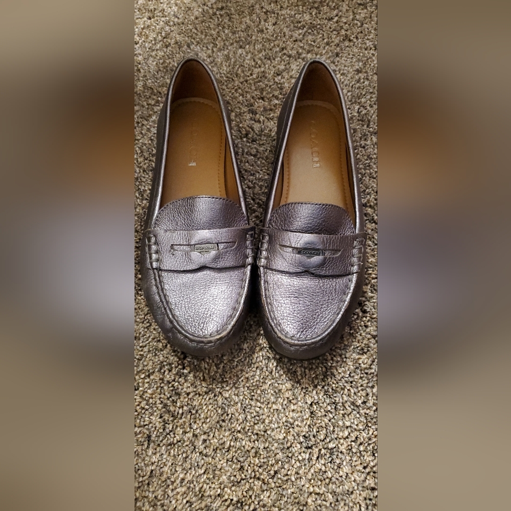 Coach Silver metallic  loafers, like new
